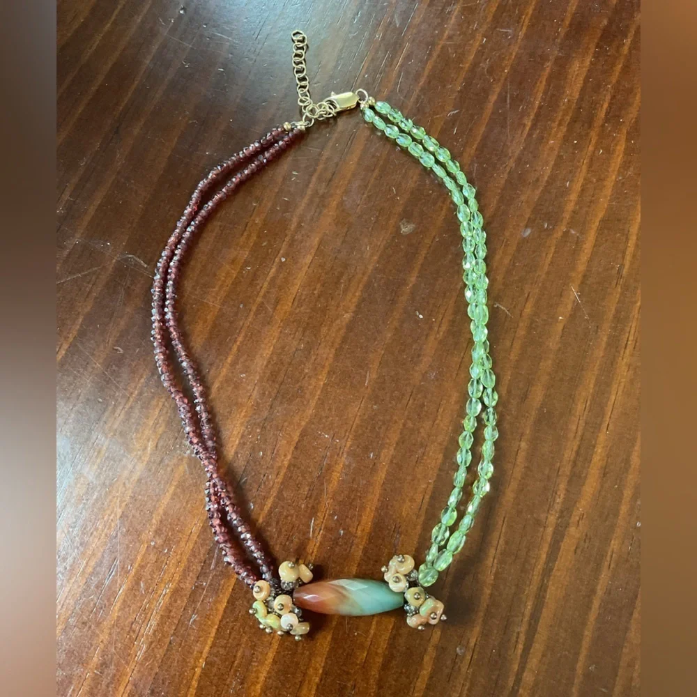 Vintage Beaded Tourmaline Fire Opal Garnet Peridot Necklace